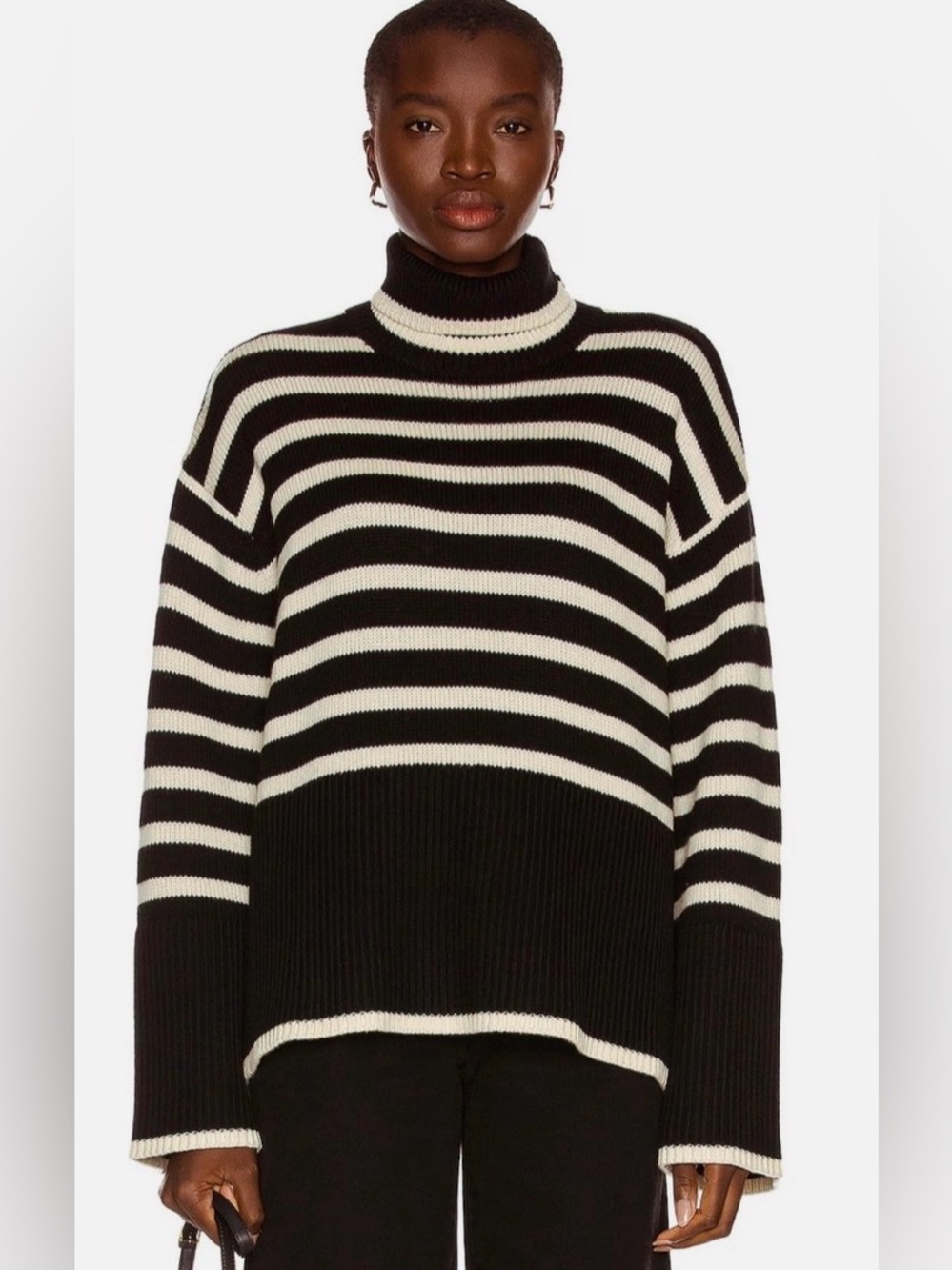 Totême Signature Stripe Turtleneck / Black & Cream / Size XSmall